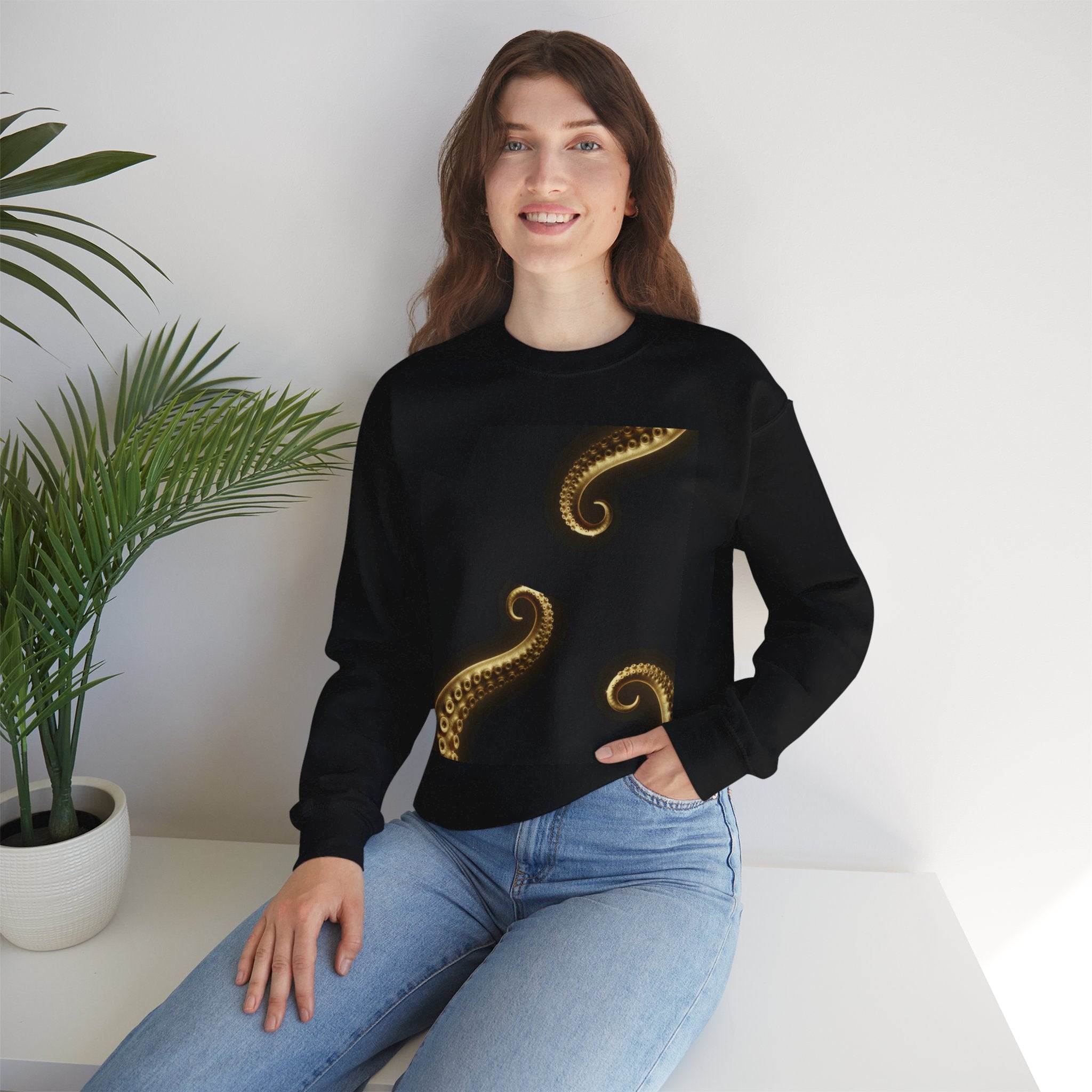 Gold Octopus Tentacles Sweatshirt — Nautical Marine Life Crewneck
