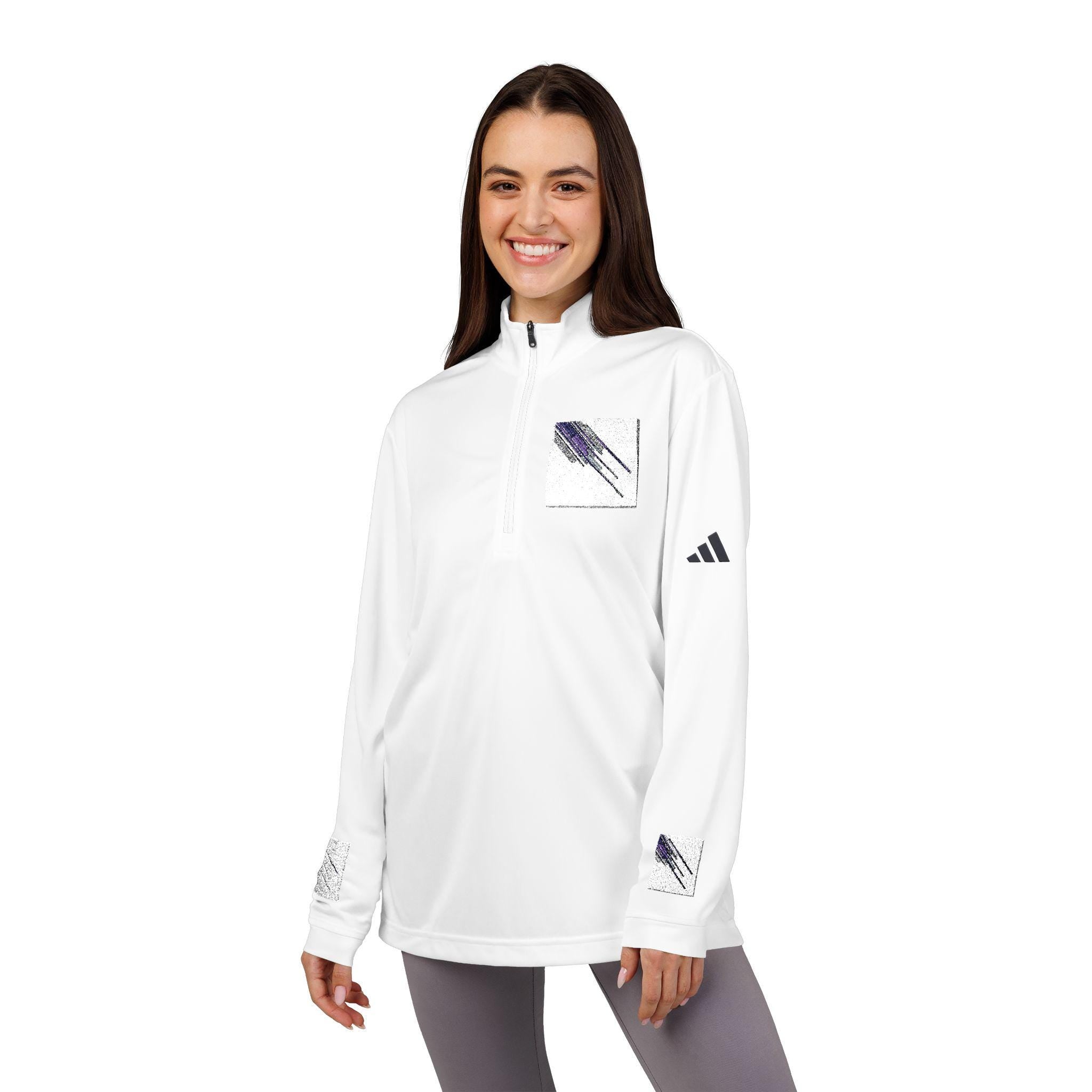 Embroidered Abstract Brushstroke Quarter-Zip Pullover