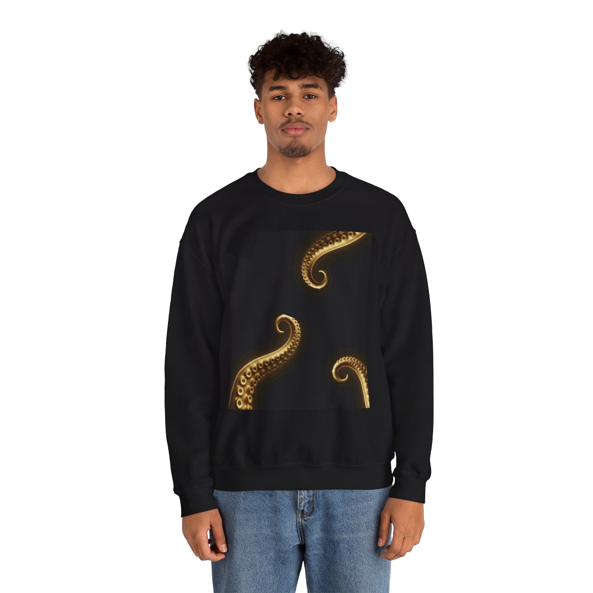 Gold Octopus Tentacles Sweatshirt — Nautical Marine Life Crewneck