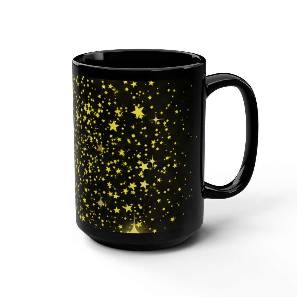 Gold Star Confetti Mug | Black Ceramic Mug