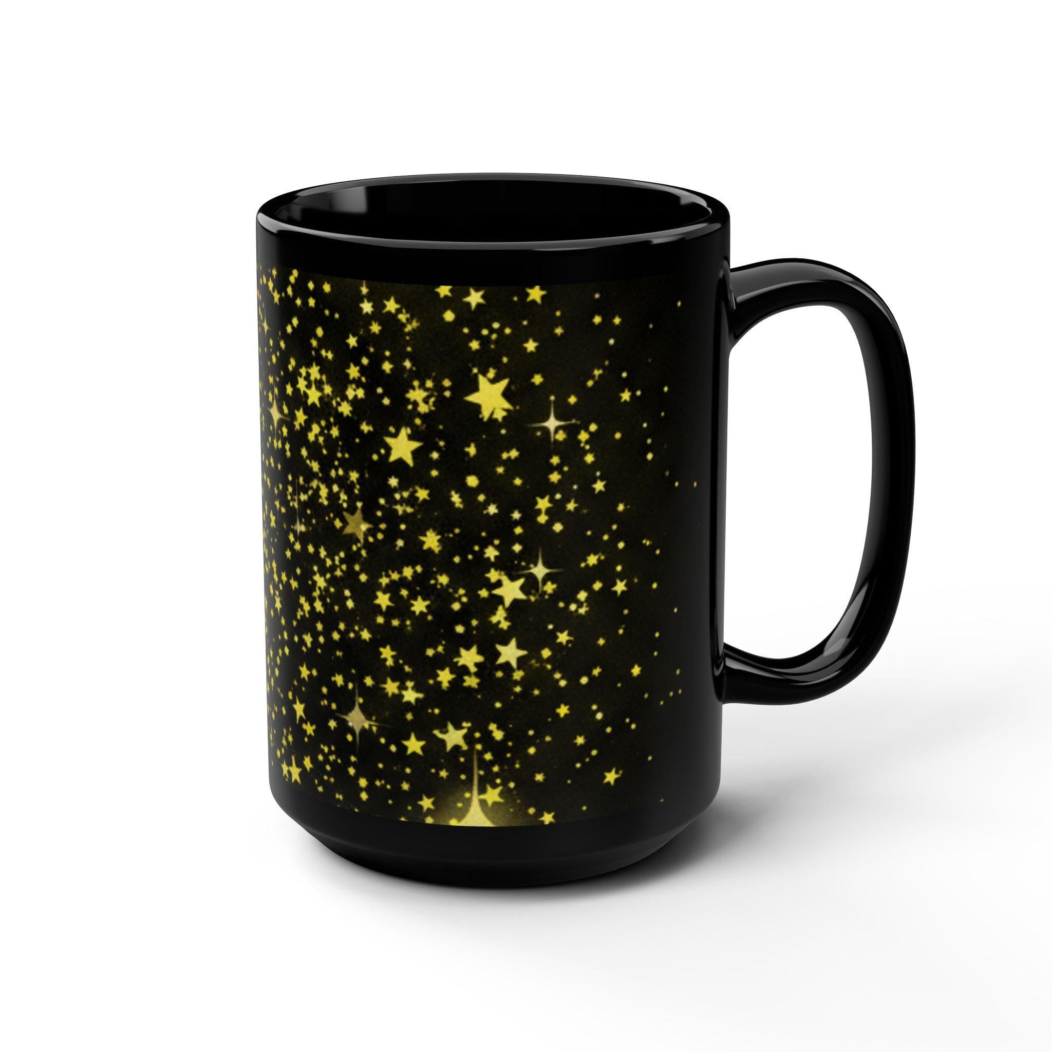 Gold Star Confetti Mug | Black Ceramic Mug