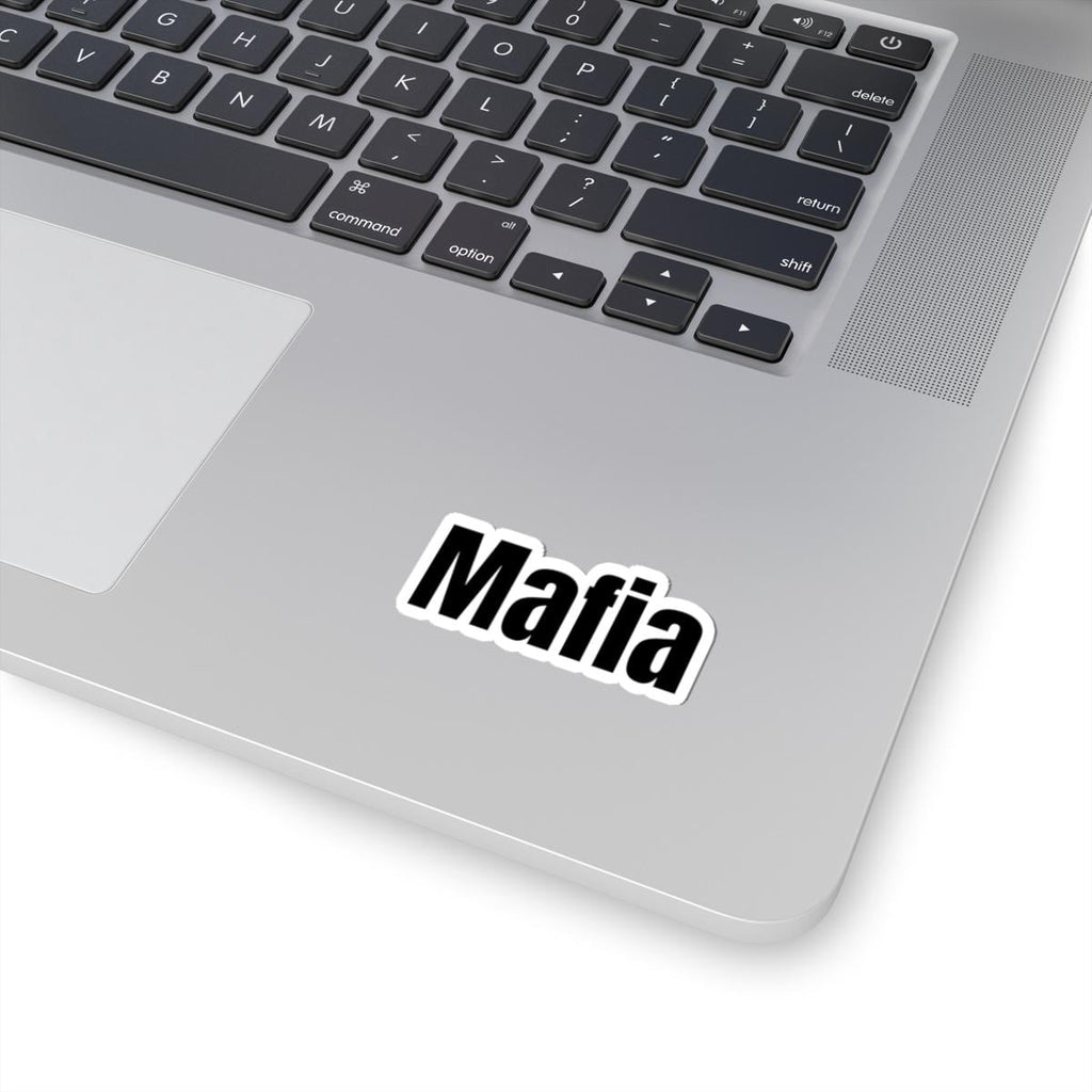 Mafia Text Sticker | Kiss-Cut Vinyl Decal, Black White Laptop Sticker
