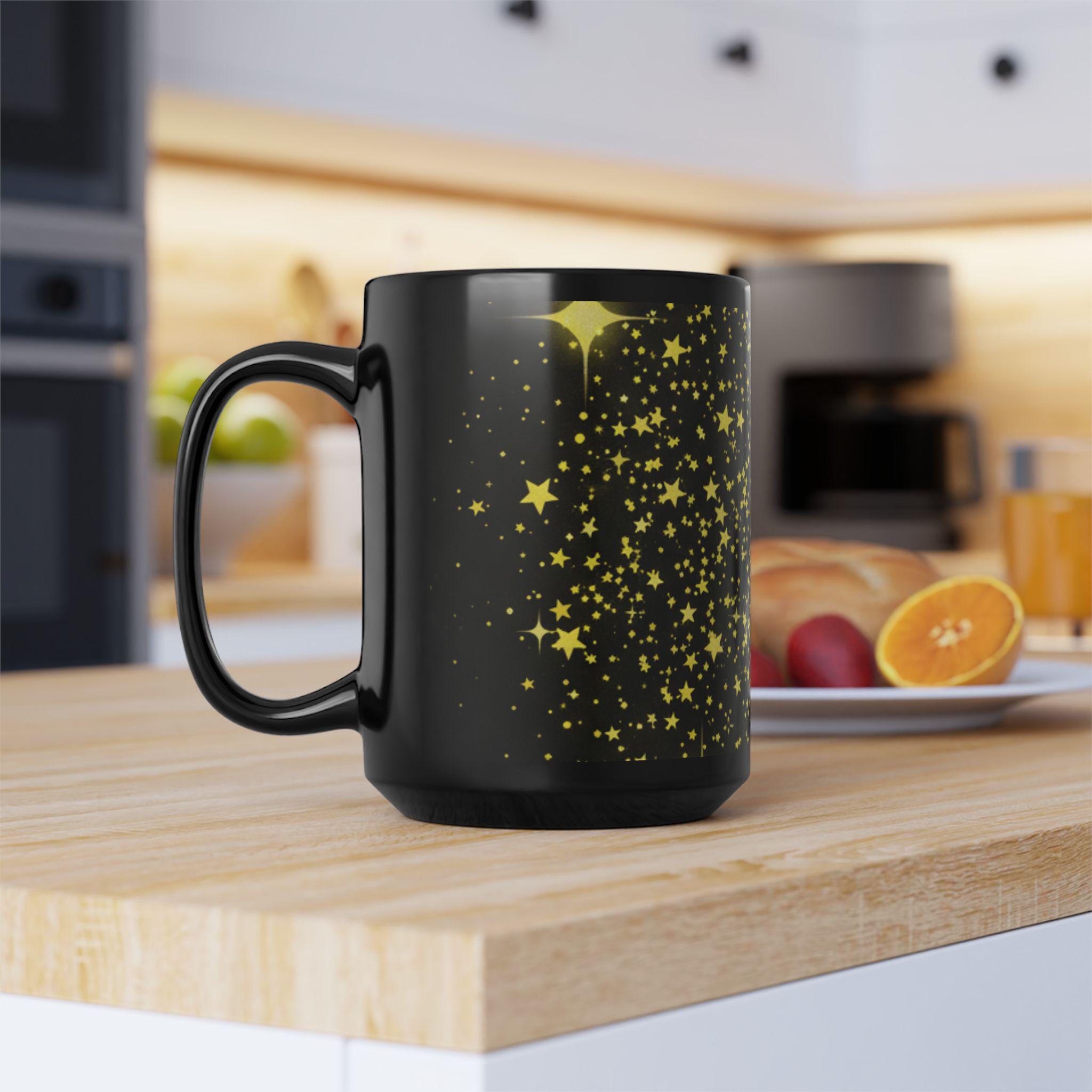Gold Star Confetti Mug | Black Ceramic Mug