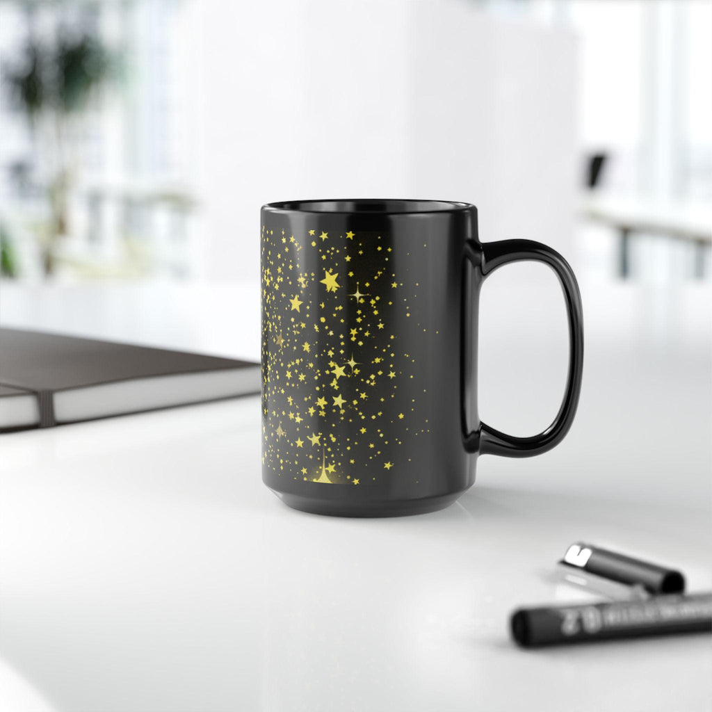 Gold Star Confetti Mug | Black Ceramic Mug