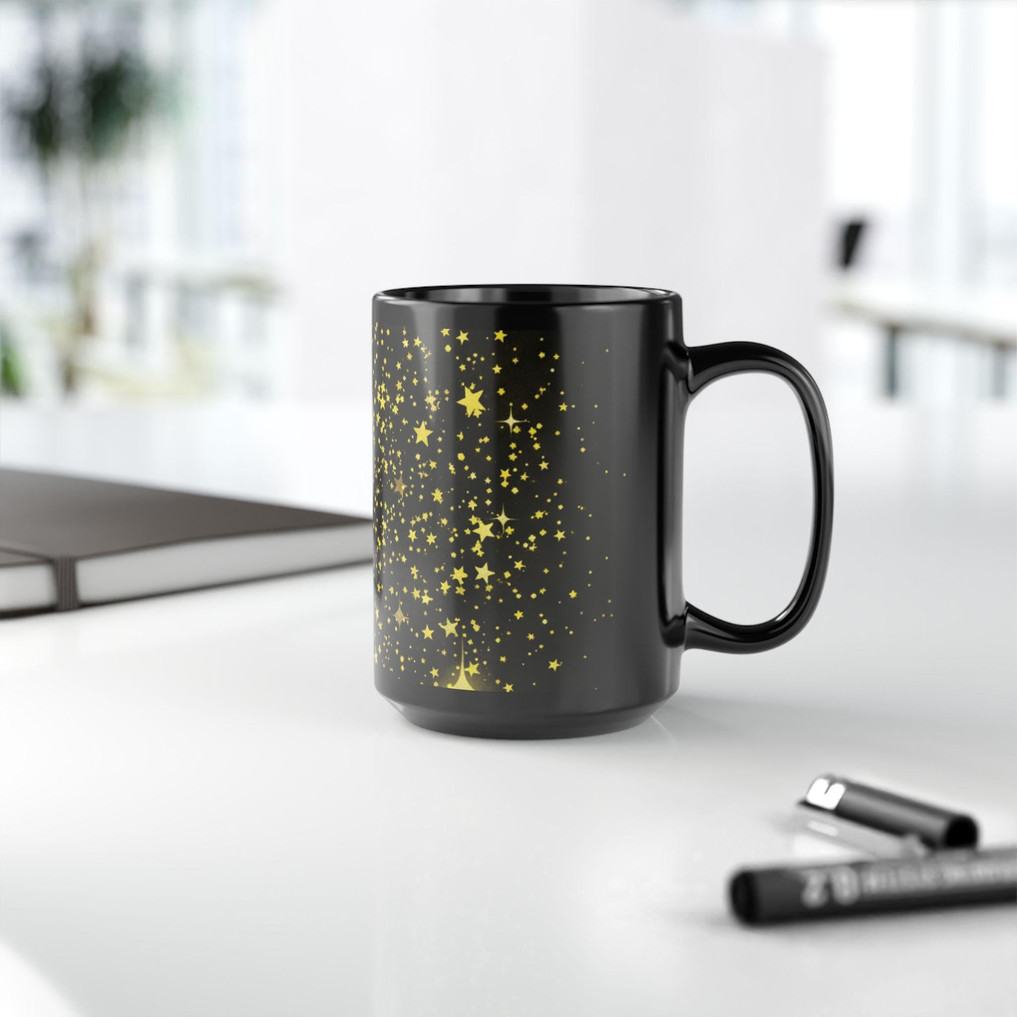Gold Star Confetti Mug | Black Ceramic Mug