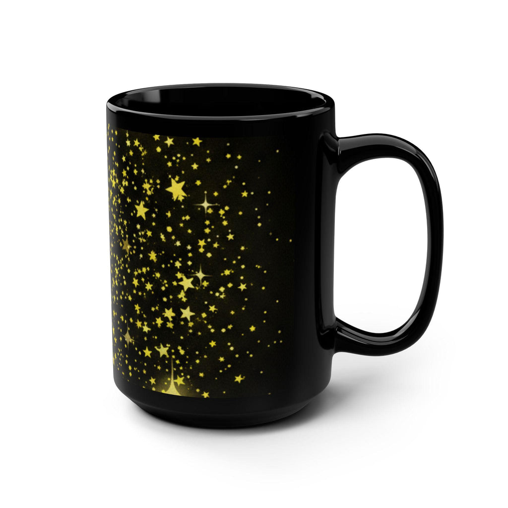 Gold Star Confetti Mug | Black Ceramic Mug