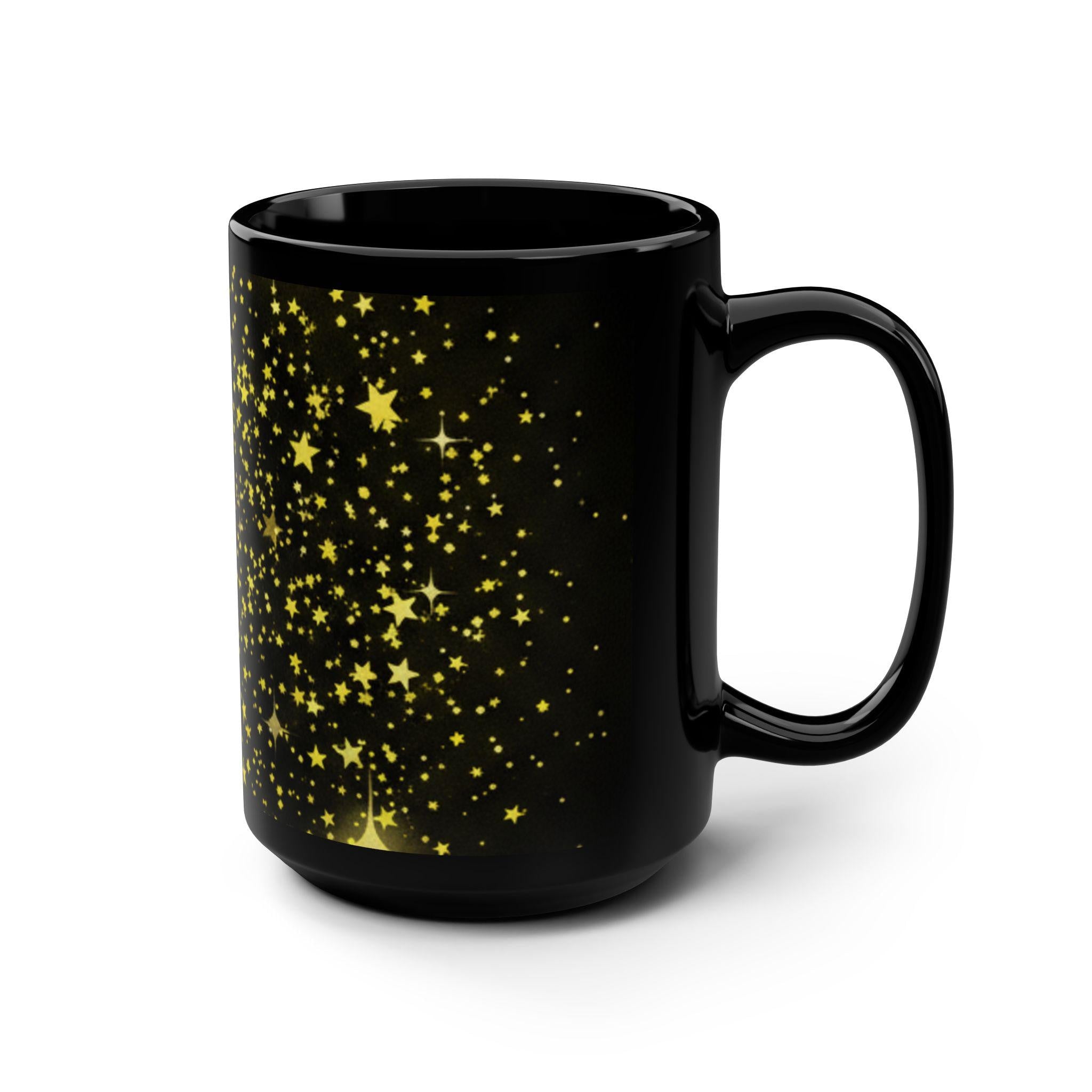 Gold Star Confetti Mug | Black Ceramic Mug