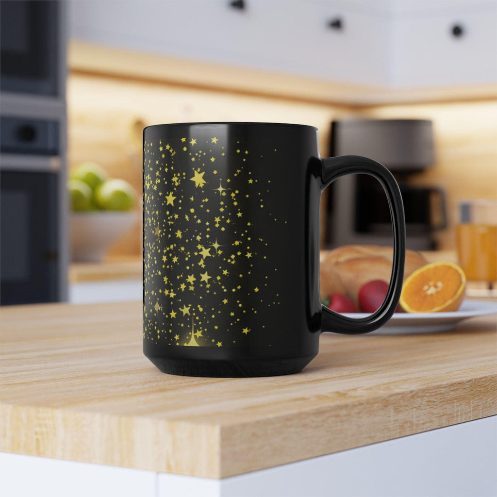 Gold Star Confetti Mug | Black Ceramic Mug