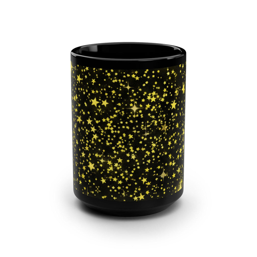 Gold Star Confetti Mug | Black Ceramic Mug