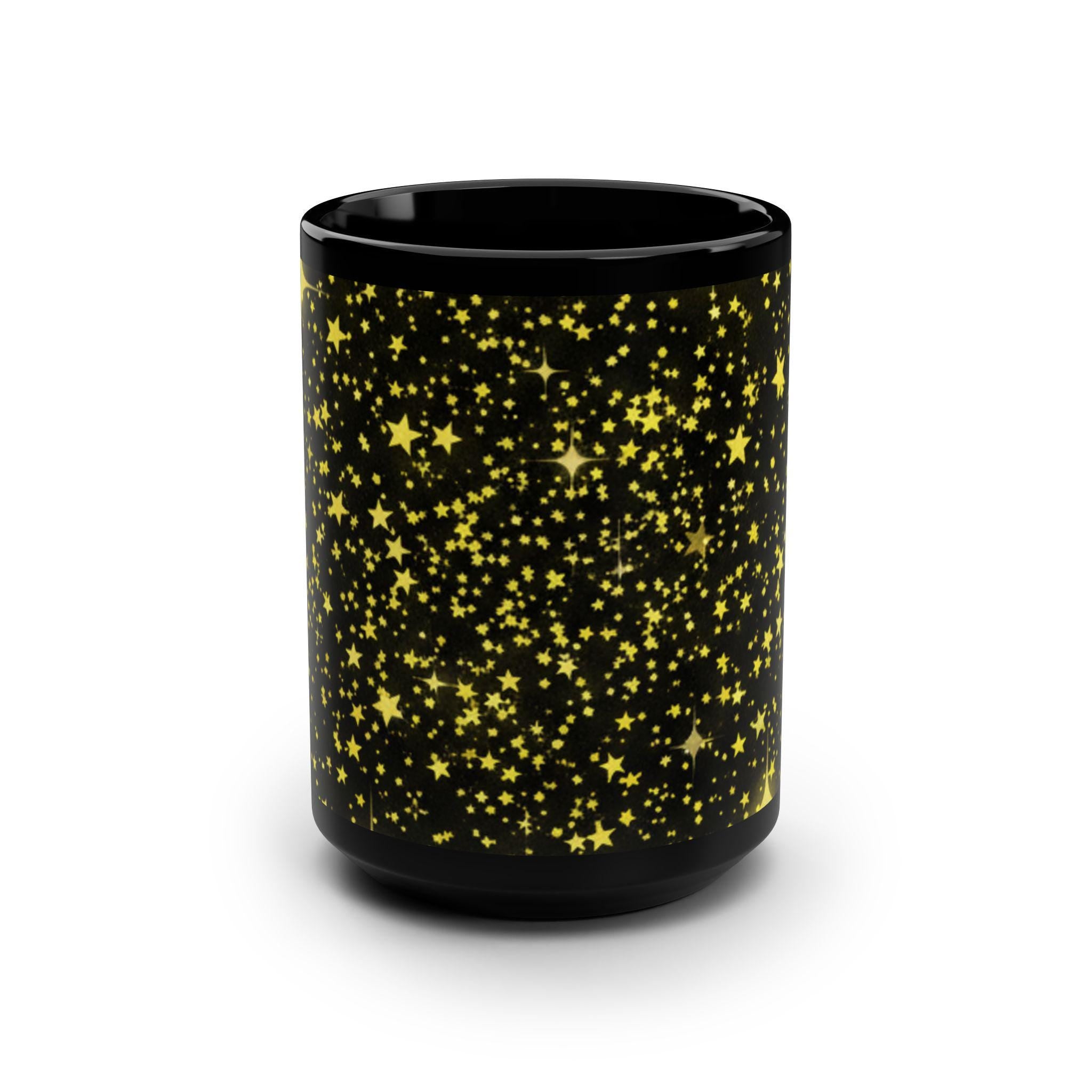 Gold Star Confetti Mug | Black Ceramic Mug