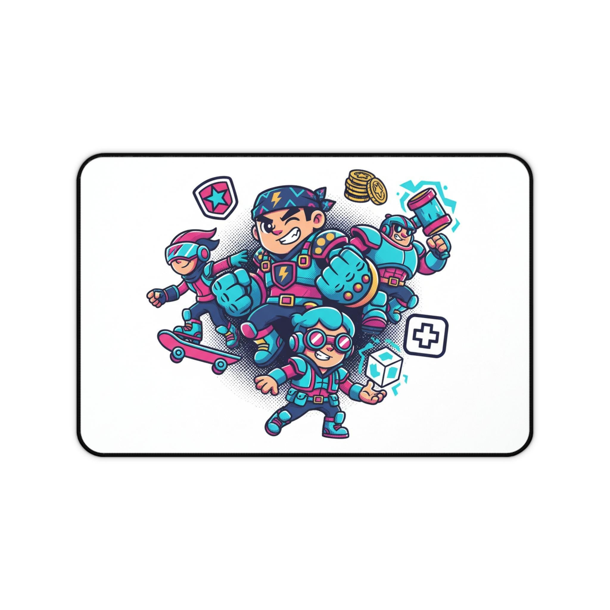 Cartoon Gamer Crew Desk Mat | Colorful Video Game Characters Mouse Pad