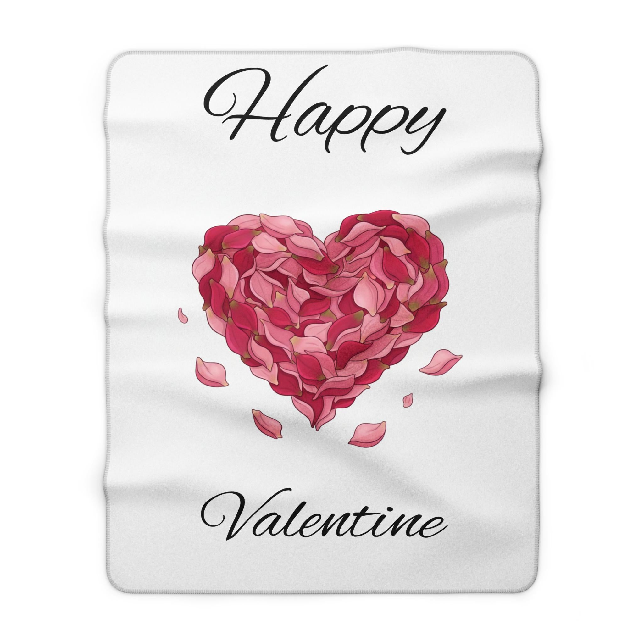 Happy Valentine Heart Petal Design Sherpa Fleece Blanket | Romantic Valentine Throw